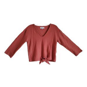 Madewell Dark Pink V-Neck Tie-Front Blouse